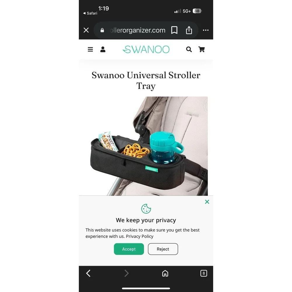 SWANOO Universal Stroller Tray with Sippy Cup Holder Snacks Child Toys Black